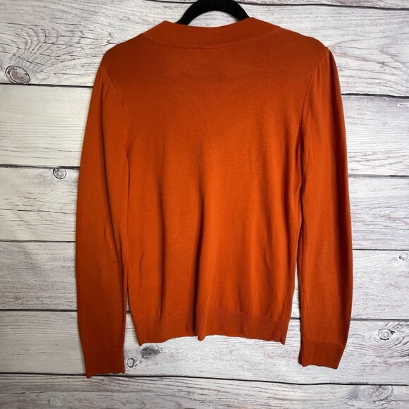 Talbots Womens Sweater Burnt Orange Size M Tie Front Collar Long Sleeve Pullover - Picture 2 of 13